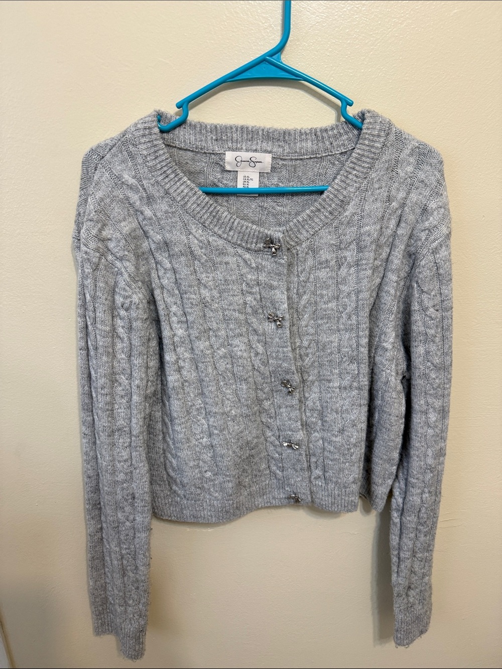 Jessica Simpson Light Gray Cable Knit Button-Front Cardigan